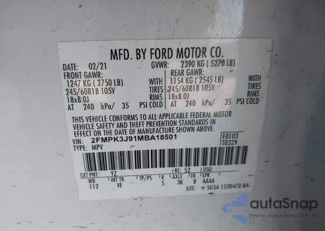 2021 Ford Edge Sel из США, поврежденный, VIN 2FMPK3J91MBA18501
